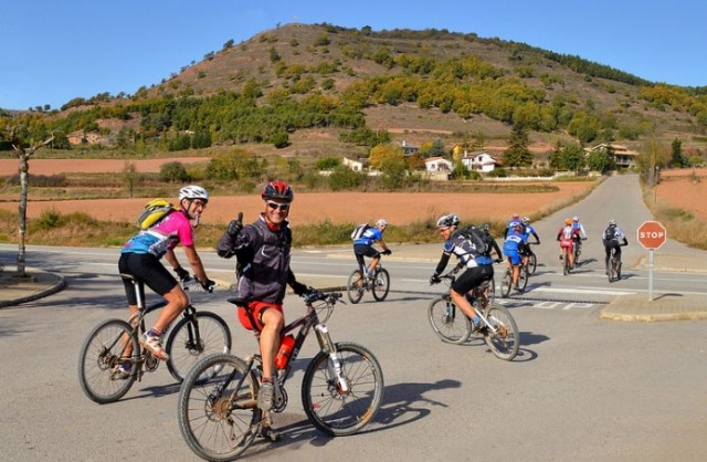 varios ciclistas en sus bicis cruzando una carretera